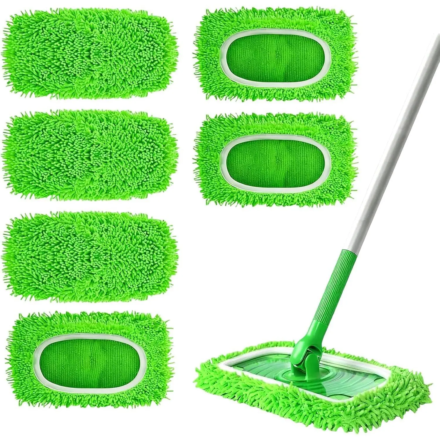 6 count  Microfiber Mop Pads Compatible with  Sweeper, Wet & Dry Flat Mop Refills, Washable Chenille Covers,  Sweeping Mopping pad Refills for Household Cleaning