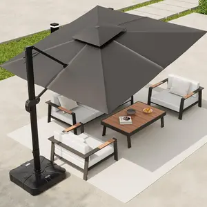 High Quality 10x10 FT Square Cantilever Patio Umbrella 360 Rotation Adjustable Height Heavy Duty Aluminum Frame Large Outdoor Shade For Garden Poolside Or Patio With Injection Molded Base