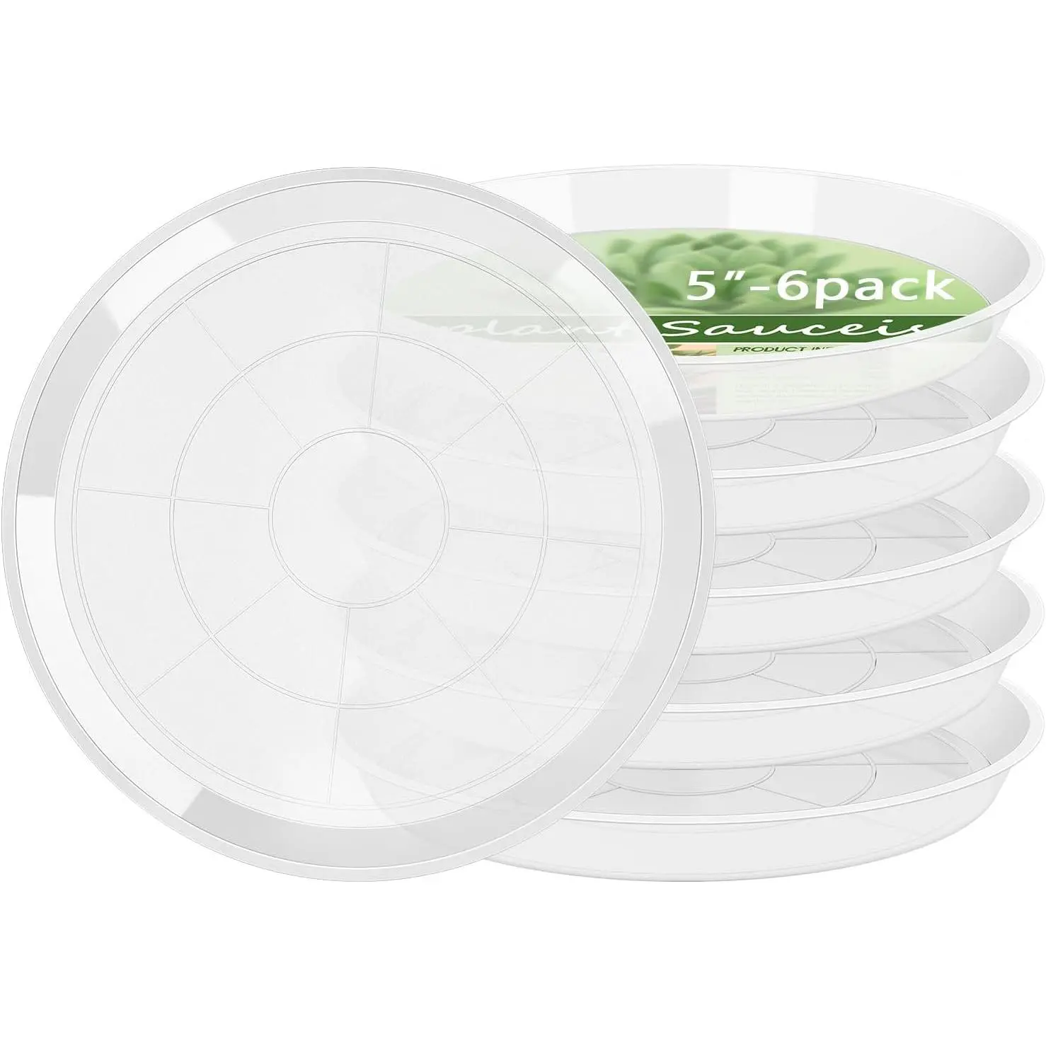 6Pack  , 3 5 7 9 11 13 15 17 19 21 in Plastic  Tray | Heavy Duty  Drip Trays, Clear Plastic Flower Pot Saucers,  Water Catcher Tray for Indoor Outdoor Planters (5 Inch)