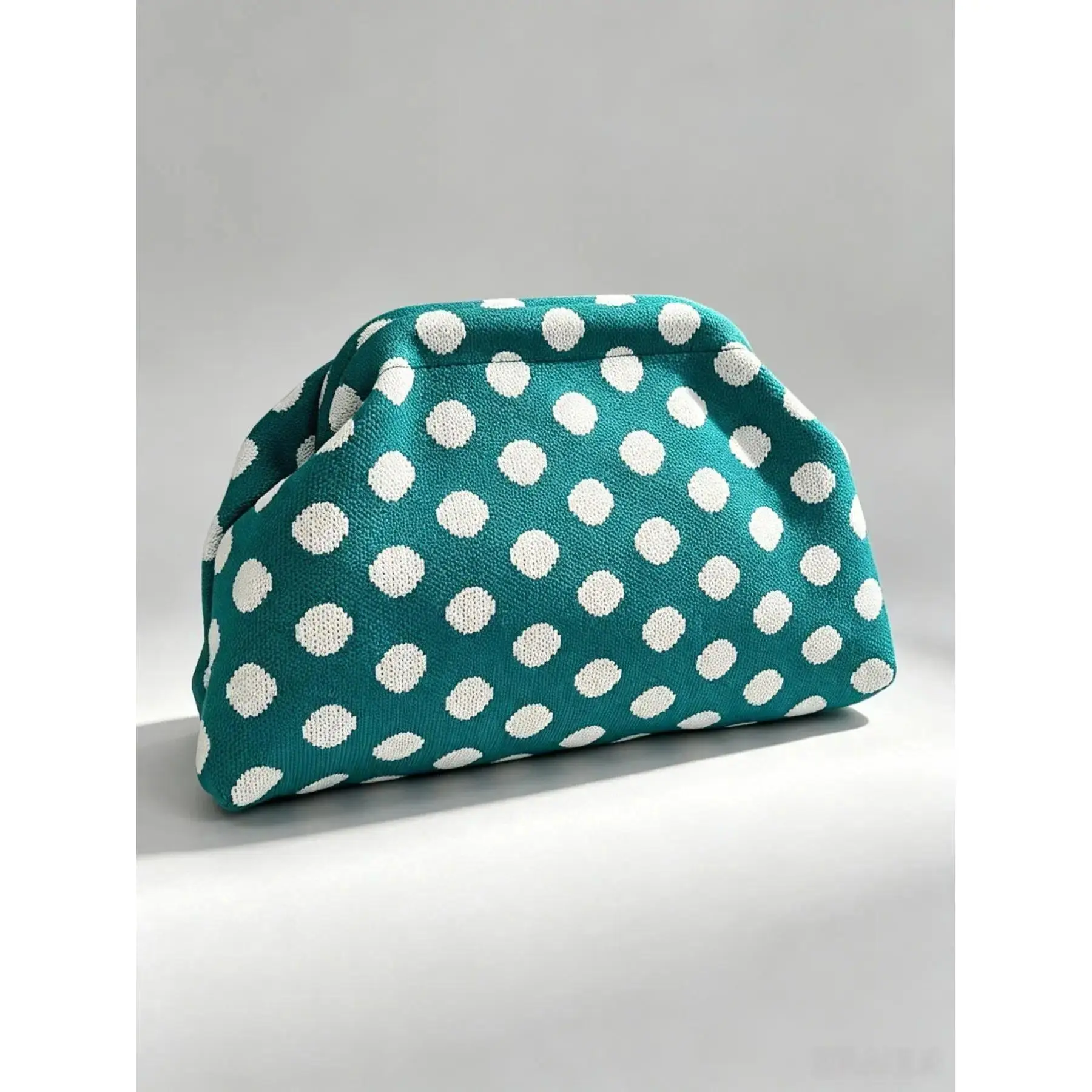 Polka Dot Knitted Cloud Cosmetic Bag, Large Capacity Ruched Clutch Pouch, Portable Makeup Organizer Bag, Fashion Storage Handbag For Women Daily Travel & Party