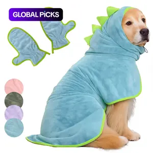 2 Counts Quick-Dry Dog Bathrobe Pet Towels Set, Adjustable Microfiber Robe with Drying Gloves, Ideal for Cold Weather and Beach Swimming