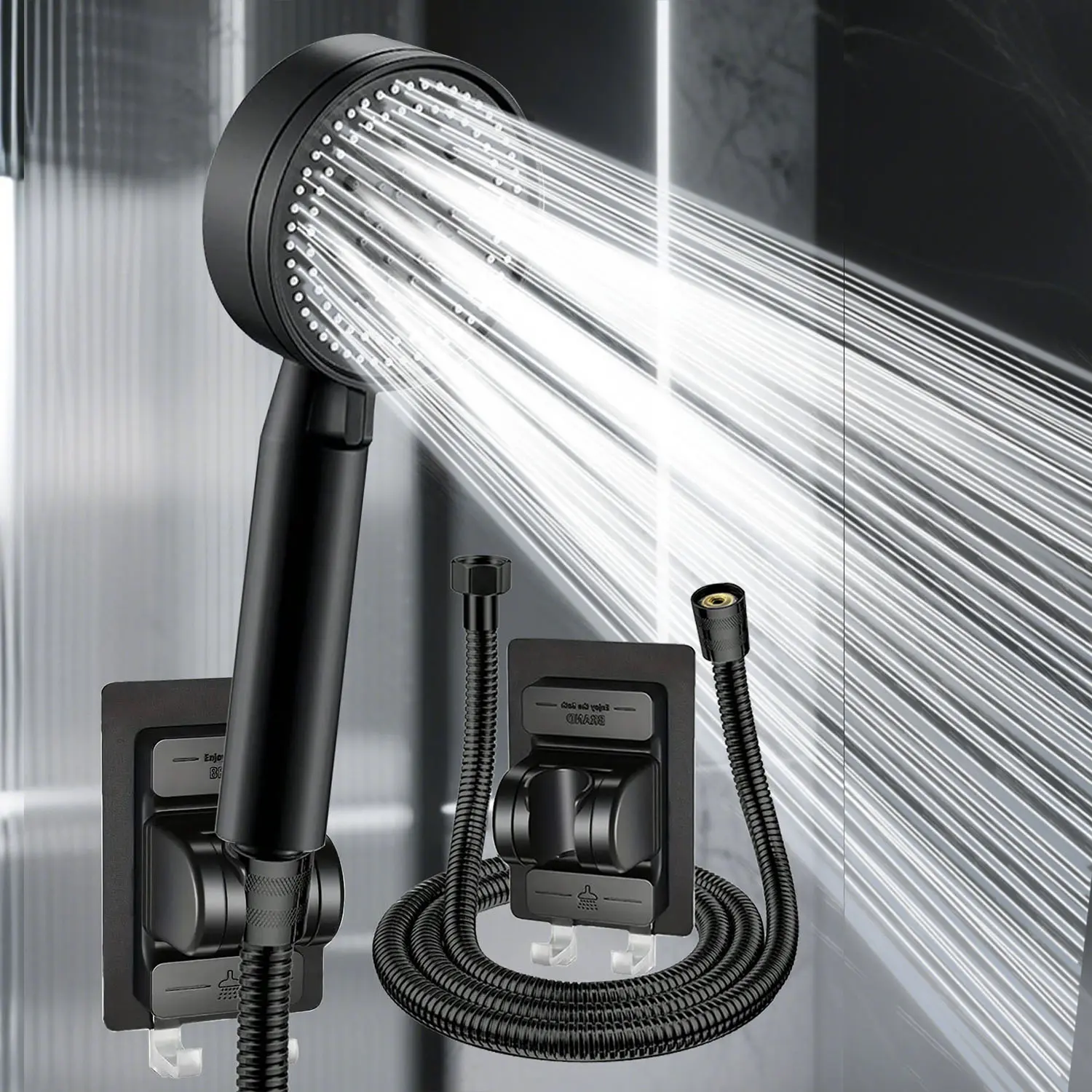 3-Piece Shower Set with Adjustable 5 Spray Modes, High-Pressure Water Saving Handheld Rain Shower Head, Durable Plastic, Easy Install, Shower Sets For Bathroom
