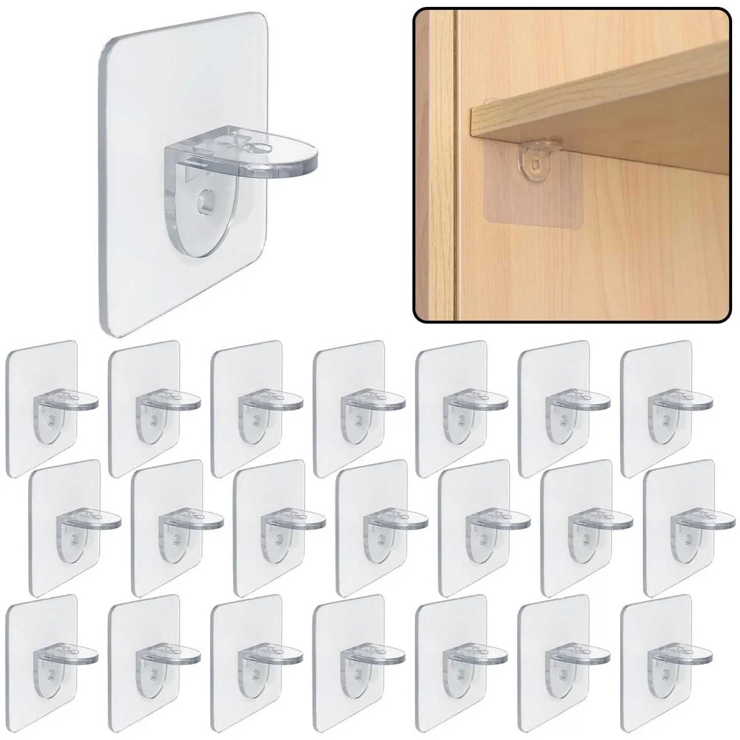 20 Pieces Plastic Shelf Support Peg, Self Adhesive Bracket, Partition Pin for Furniture, Kitchen Cabinet, Book Shelves, Closet Brackets