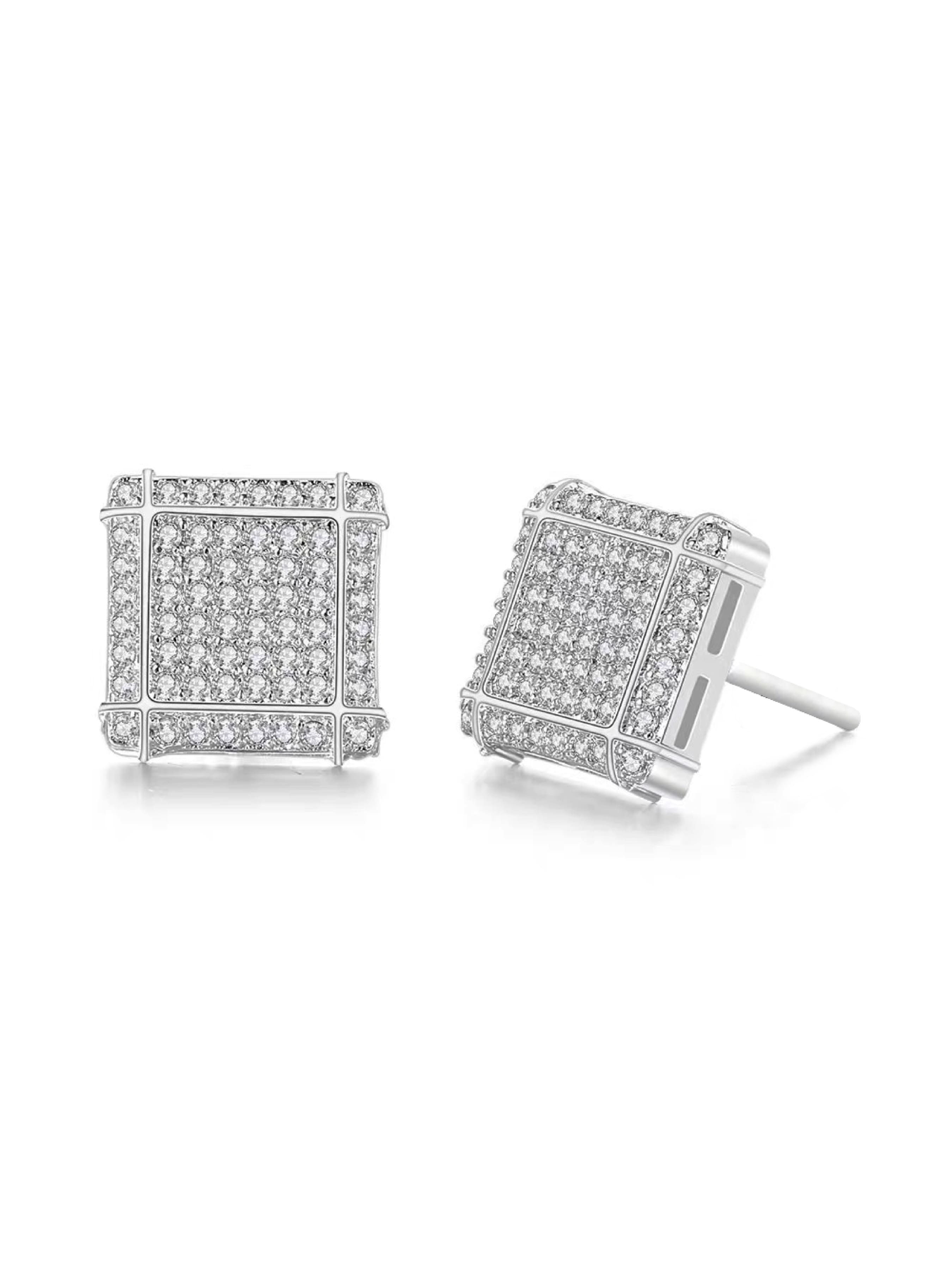 Trendy Square Zircon Stud Earrings Set, Ear Studs, Unisex Hip Hop Style, Perfect Gift for Daily Wear & Special Occasions, Fashion Accessories