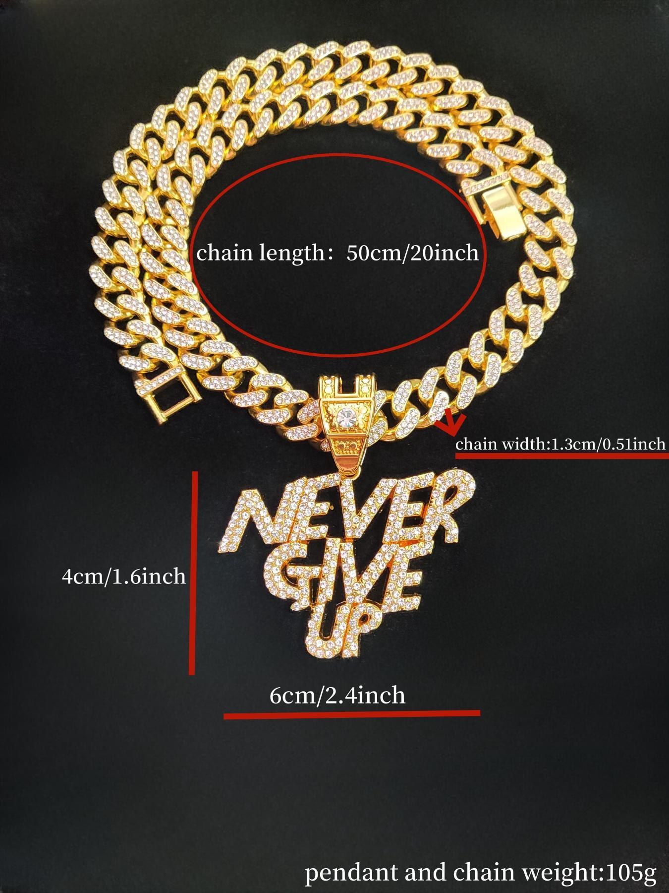 Fashion Rhinestone Decor Letter Cuban Chain Pendant Necklace for Men & Women for Summer, Hip Hop Cubic Zinc Alloy Chunky Chain Jewelry for Daily Wear Or Party, Anniversary Birthday Accessory Gift, Cuban Link Necklace