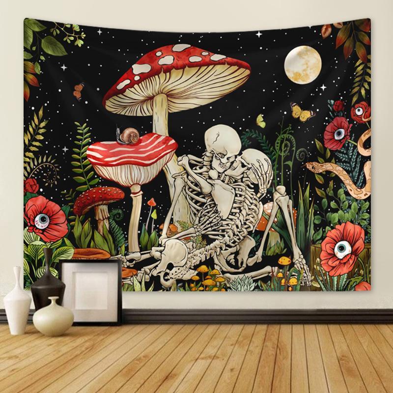 Mushroom & Bone Printed, 1 Piece Fantasy Flower Plant Aesthetics Tapestry, Home Decoration Pendant, Flower Pattern Tapestry