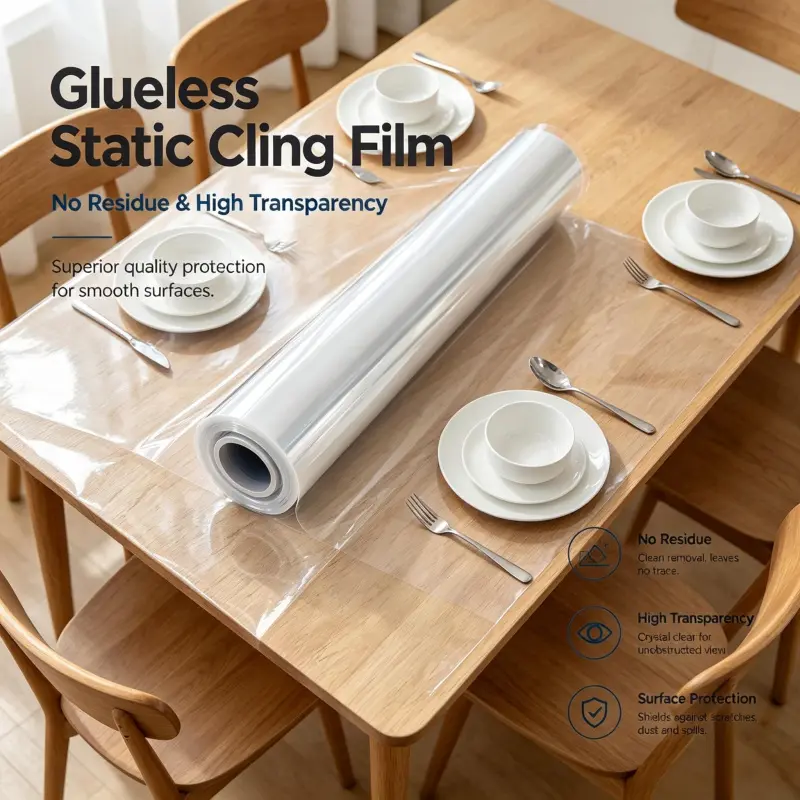 1 roll of high-transparency Crystal Clear Glueless static protective film, scratch-resistant and spill-resistant household surface static cling film