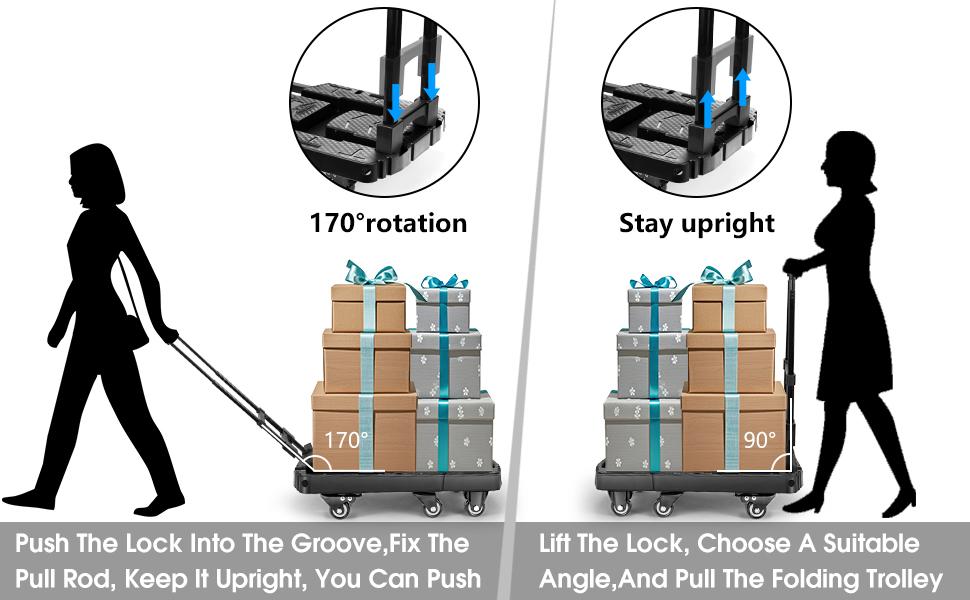 Folding Hand Truck 500lbs, Portable Heavy Duty Dolly Cart, 6 Wheels Collapsible Luggage Cart with 2 Elastic Ropes - Compact Trolley Cart for Easy Moving - Ideal Hand Cart for Travel and More