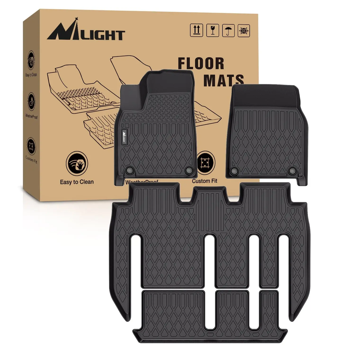 Nilight TPE Car Floor Mats, Vehicle-Specific Fit for 2022-2025 Tesla Model X 7 Seats, 7-Pieces Synthetic Mats, Easy to Clean, Waterproof, Raised Lip, Channels, Upholstery Guard, Lifetime Service