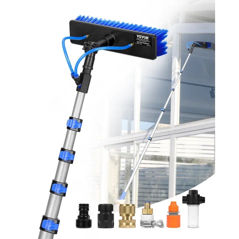 VEVOR 30FT (9.14m) Water Fed Pole Kit, Extendable Handle, 180° Rotating Head, Soap Dispenser, Water Jets, 65.6FT (19.99m) Hose, Window Cleaning Tool for Solar Panels, Caravans, 4.03 Kg
