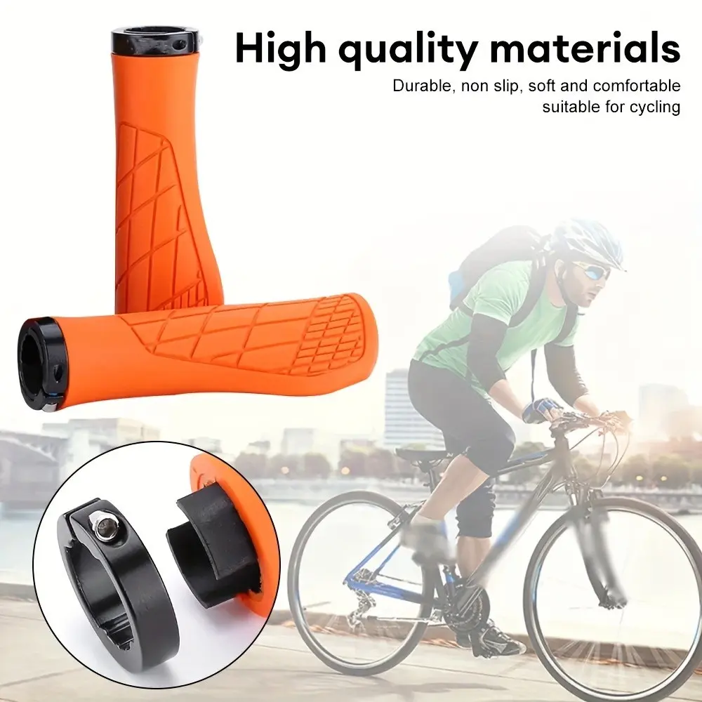 2pcs Non-Slip Mountain Bike Handlebar Grip, Soft Rubber MTB Grips, Anti-Skid Comfortable Lockable Bicycle Grips, Bike Parts