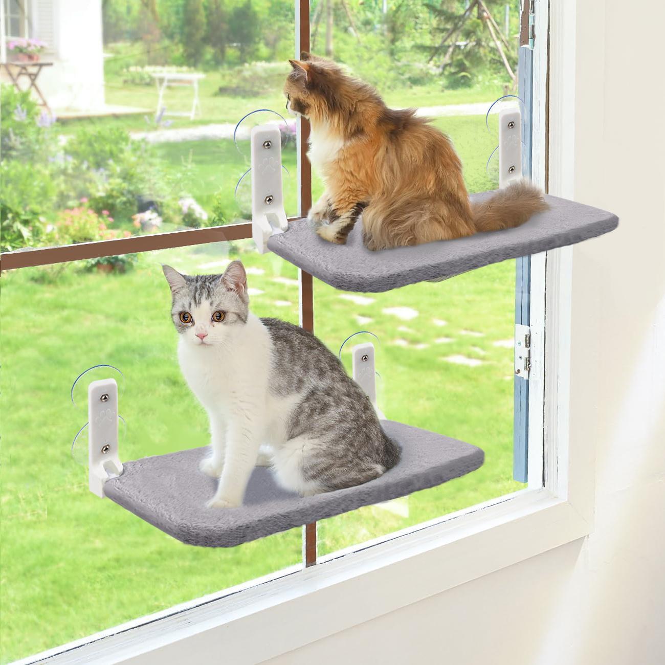 Cat Window Perch, Foldable Cat Hammock Bed for Window with Frame and Reversible Cover, Window Resting Seat for Indoor Cats, Pet Supplies, Home