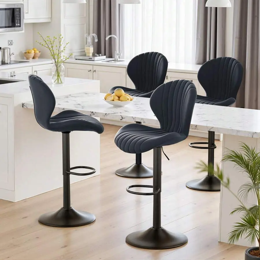 Bar Stools Set Of 4,Modern Swivel Bar Stools, Adjustable Upholstered Bar Stools With Backrests, Easy Assembly In 3-5 Minutes, Suitable, Islands, And Restaurants