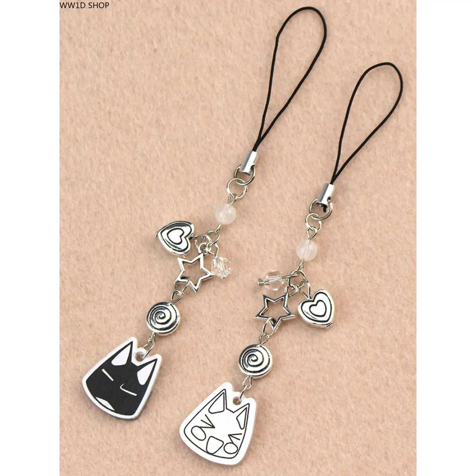 Cute Cartoon Cat Acrylic Phone Charm for Couples - Beaded Pendant Chain, Kawaii Collectibles, Fashion Accessory for Cellphone, Bag, Phone Accessories, Kawaii Accessories