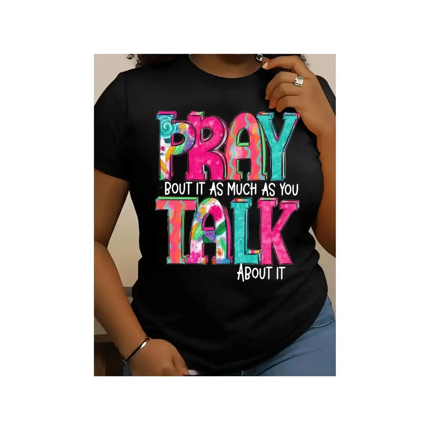 Women's Cotton Letter Graphic Tee, 100% Pure Fabric Short Sleeve Round Neck Casual T-Shirt, Loose Fit Basic Streetwear Top for Spring Summer Everyday Wear, cotton graphic tees, summer clothing, trendy t shirts, Comfort Fit