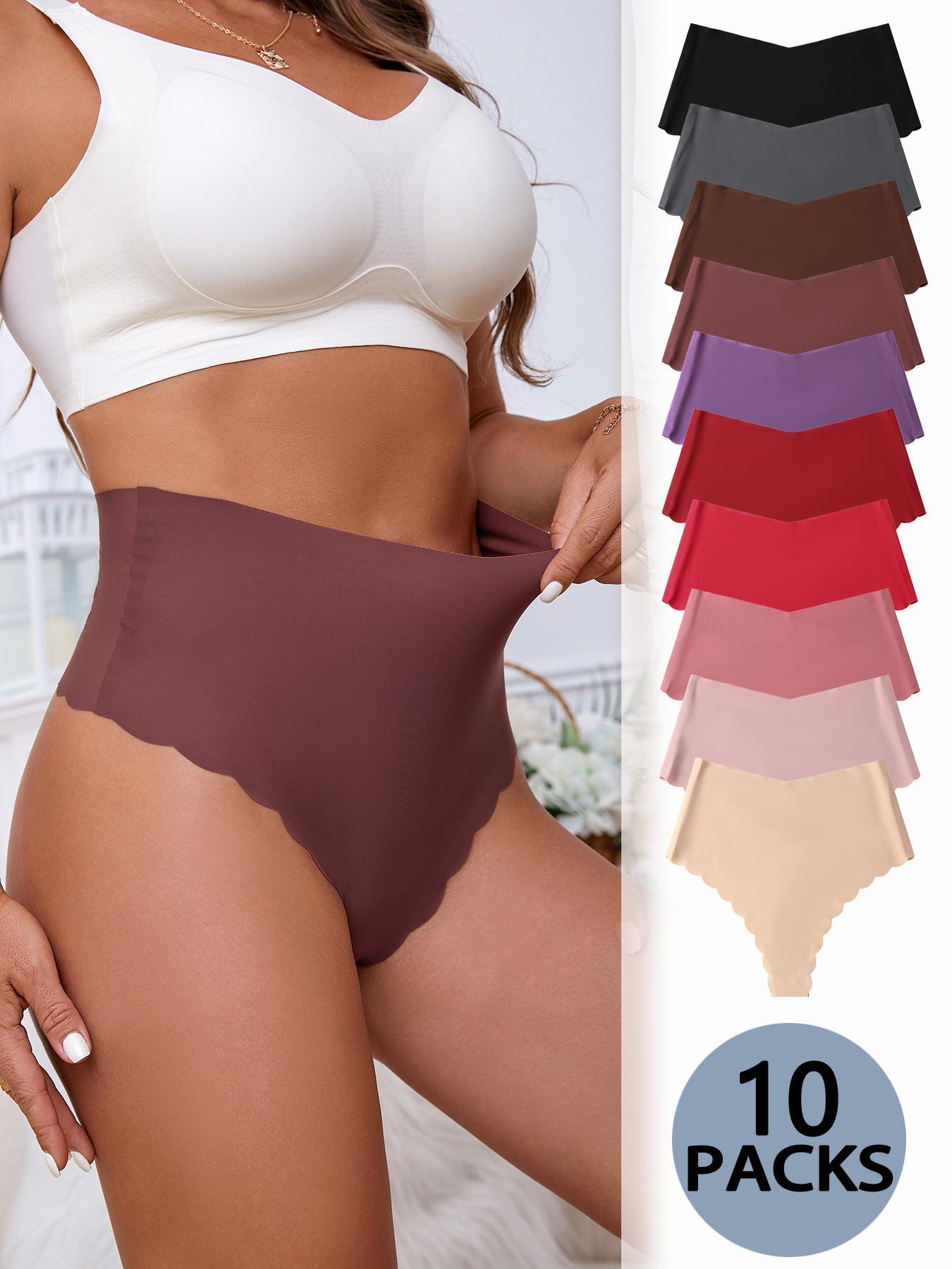 Women's Solid Scallop Trim High Waist Panty, Soft Comfy Breathable Seamless Knicker for Daily Wear, Underwear for All Seasons, High Waisted Seamless