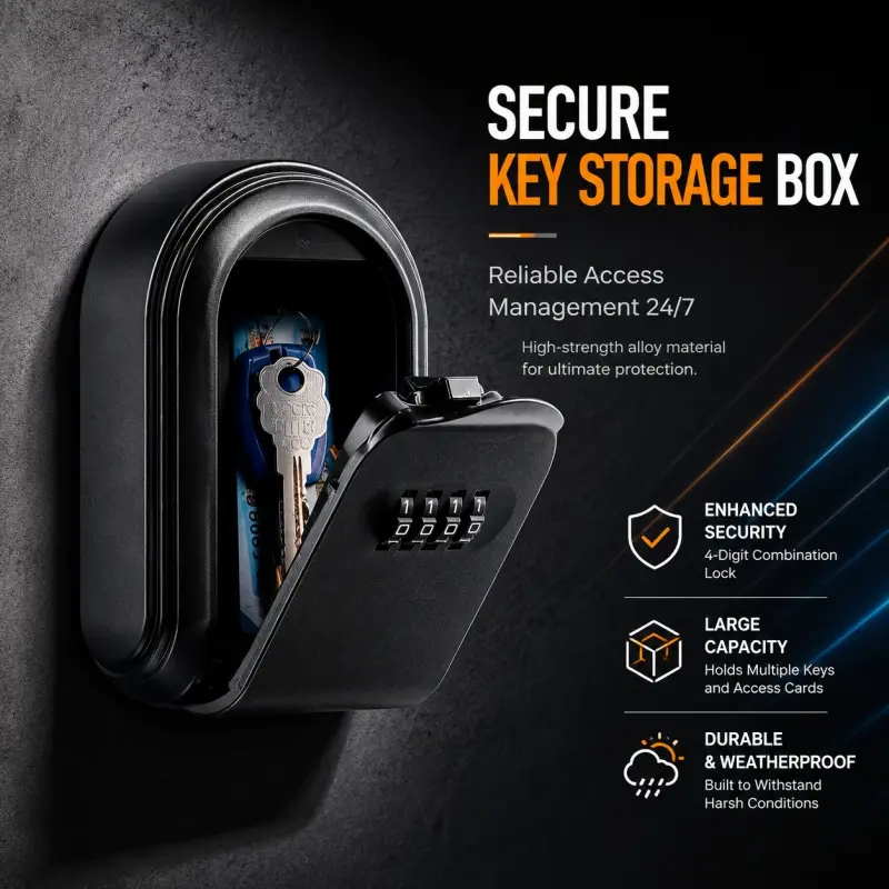 Wall Mount Key Lock Box, Durable Waterproof 4-Digit Combination Key Storage Box, All-Weather Access Management for Outdoor Keys, Ultimate Protection
