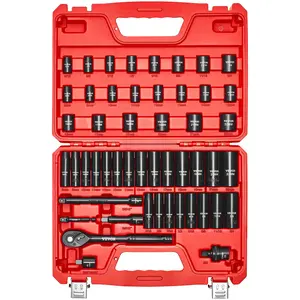 VEVOR 3/8 in Drive Impact Socket Set, 50 Piece, 6 Point Deep Shallow Impact Sockets, SAE (5/16 in to 3/4 in) and Metric (8 to 22 mm) Sizes with 3 in 6 in Extension Bars, Cr-V Steel, Carrying Case