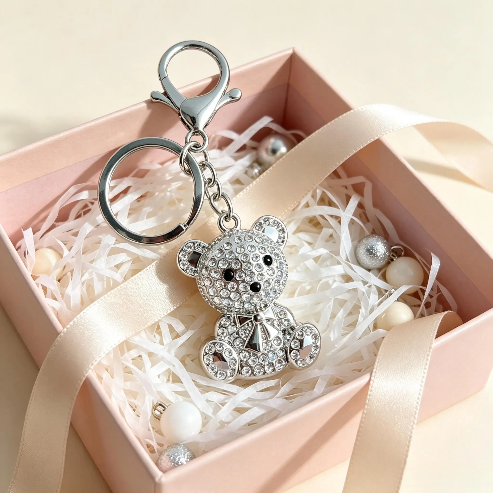 Shiny Rhinestone Bear Keychain, Cute Silver Crystal Bear Bag Charm, Lobster Clasp Design, Ideal Accessory for Car Keys, Backpacks & Handbags, Sweet Gift for Women & Girls