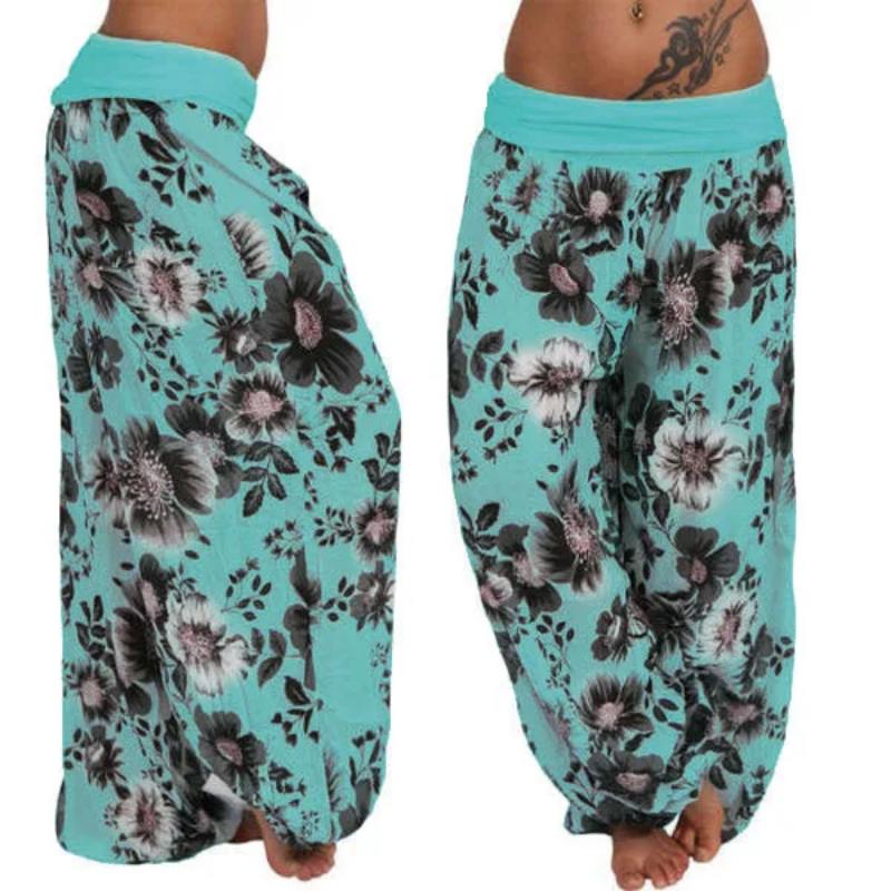 Women Boho Loose Pants Paisley High Waist Ankle Tied Harem Pants Baggy Long Bloomers Trousers Female Trousers Pantalones Womenswear Bottom Comfort Fit