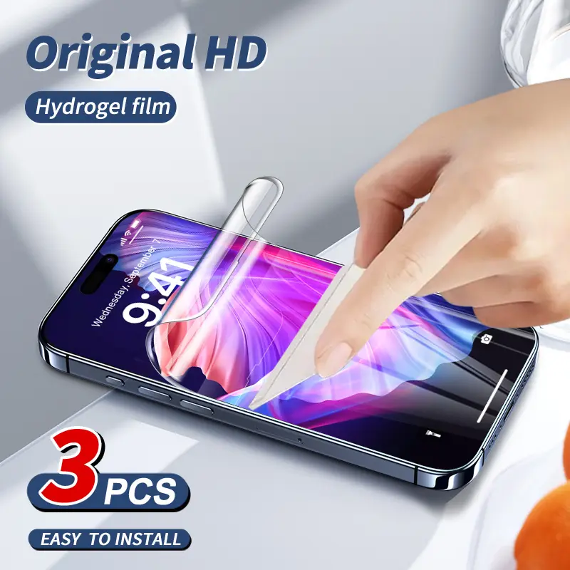 Three-piece hydrogel screen protector suitable for iPhone 14/14 Pro/14 Plus/14 Pro Max/15/15 Pro/15 Pro Max, soft film [24-hour bubble-free]