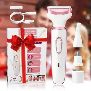 4-In-1 Women's Multi-Functional Portable Electric Hair Trimmer Set, USB Rechargeable Bikini Trimmer, Eyebrow Razor, Nose Hair Clipper, Facial & Leg Hair Remover