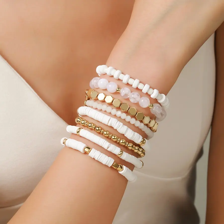 Soft pottery bracelet Teachers' Day gift White New Year's girlfriend bracelet Graduation season stacked belt combination jewelry, school season, Teachers' Day for teachers, daily wear
