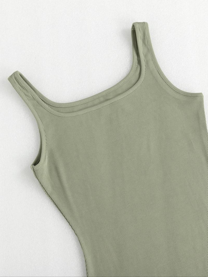 Women's Solid Color Ribbed Square Neck Tank Shapewear Knit Romper, Elegant Casual Comfy Thigh Slimmer Seamless Sleeveless Shaper Bodysuit for Daily Wear, Ladies Shapewear for All Seasons, Womenswear, Tummy Tuck Garment