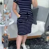 【Black Friday】Casual Striped Drawstring Bodycon Dress with Crew Neck and Two Pockets for Daily Wear