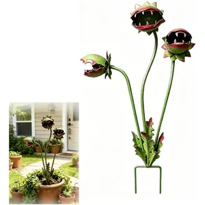 Unique Metal Carnivorous Plant Garden Stand, 25-Inch Large Venus Flytrap Sculpture, Durable Outdoor Patio Art Decor, Weird Garden Gift