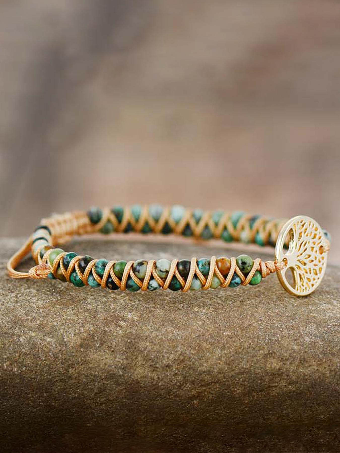 Boho Style Tree Design Beaded Bracelet, Vintage Trendy Beaded Bracelet, Fashionable Jewelry for Women & Men, Trendy All-match & Exquisite Jewelry for Birthday Gift, Solstice Gemstone Bracelet