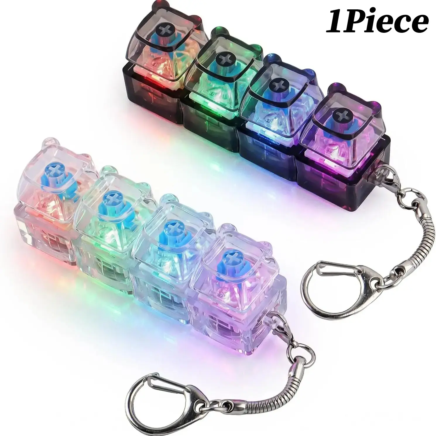 Keyboard Decompression Keychain, Adult Keyboard Clicker, Husky Shaped Mechanical Keyboard Tool, 4-In-1 Key Pressure Release, and Fidget Keychain