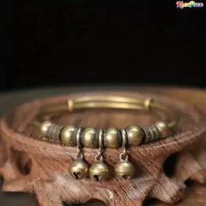 Vintage Geometric Bell Bracelet, Adjustable Push-and-Pull Wrist Accessory, Stress Relief Jewelry with Blessing Meaning, Symbol of Wealth & Good Fortune for Daily Wear