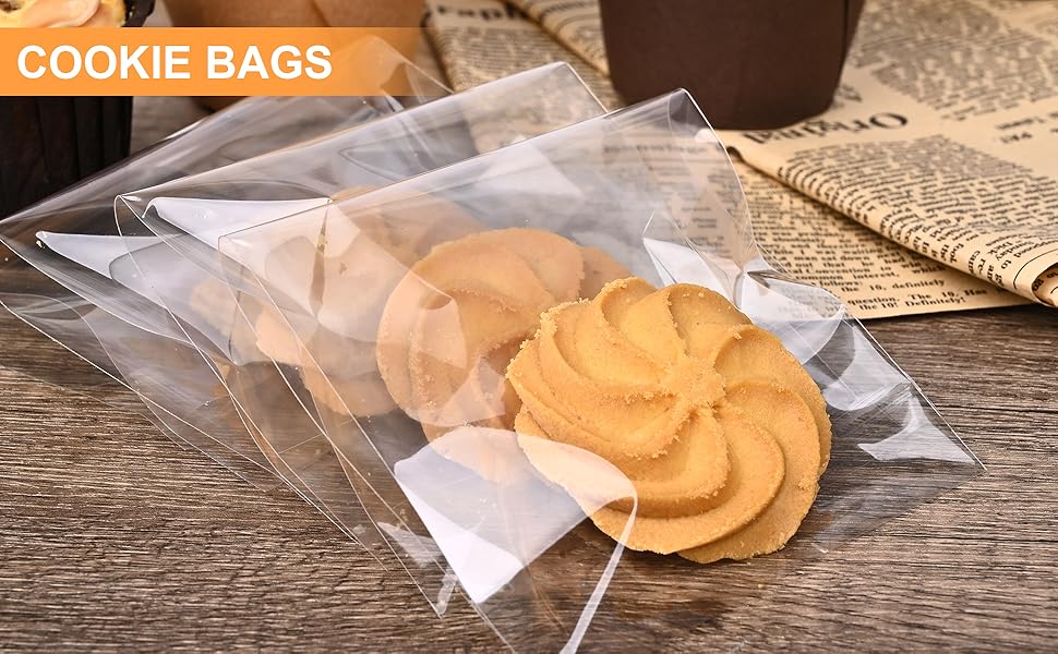 300 Pcs Self Adhesive Cookie Bags, 4x6 Inches Self Sealing Cellophane Bags, Clear Resealable Cellophane Bag for Packaging, Cookies, Gifts, Candy, Food