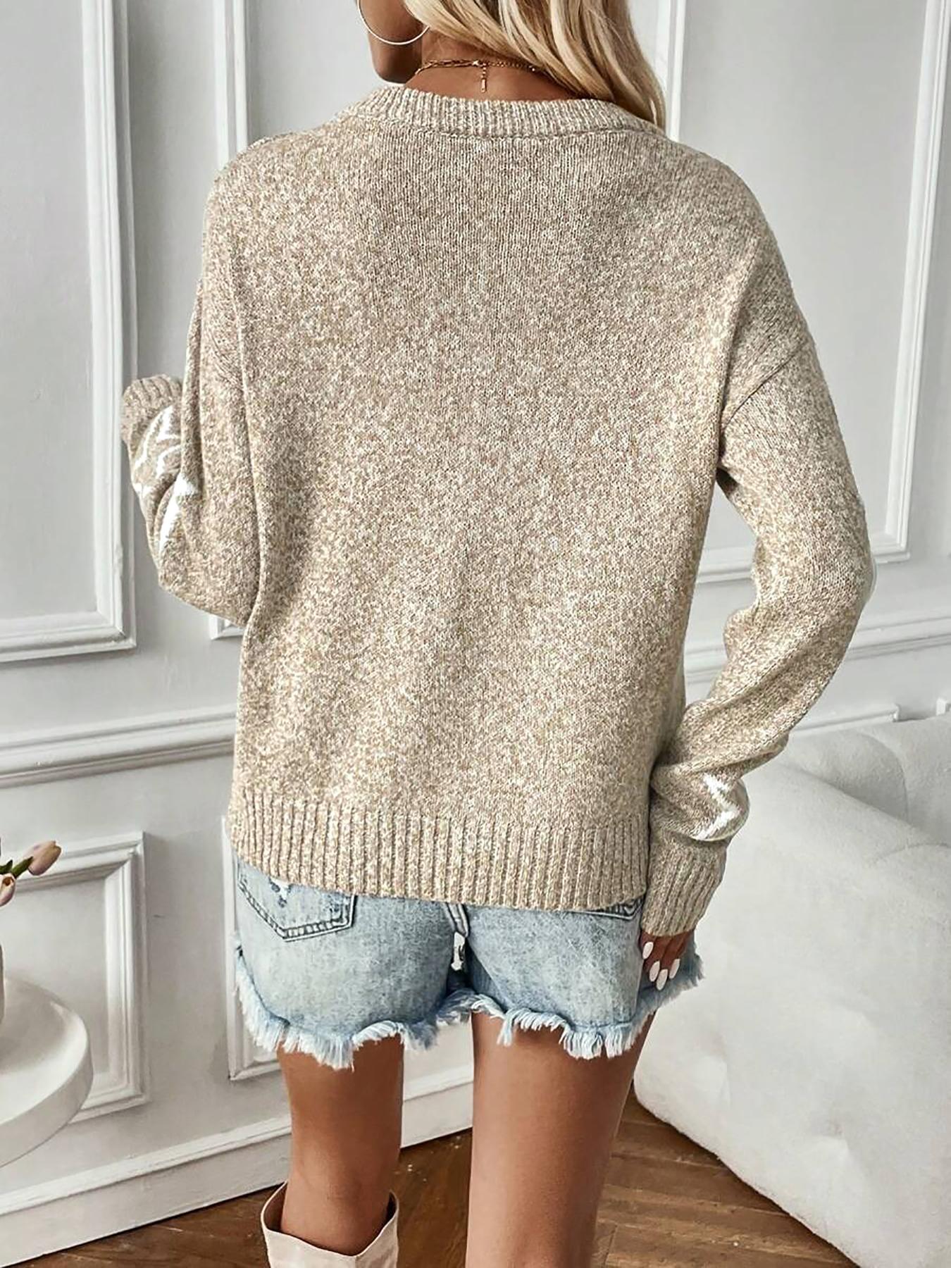 Women's Star Pattern Pullover Sweater, Fall Winter Knit Fitted Long Sleeve Top, Unique Design, Cute Style, Perfect for Casual Wear, Womenswear
