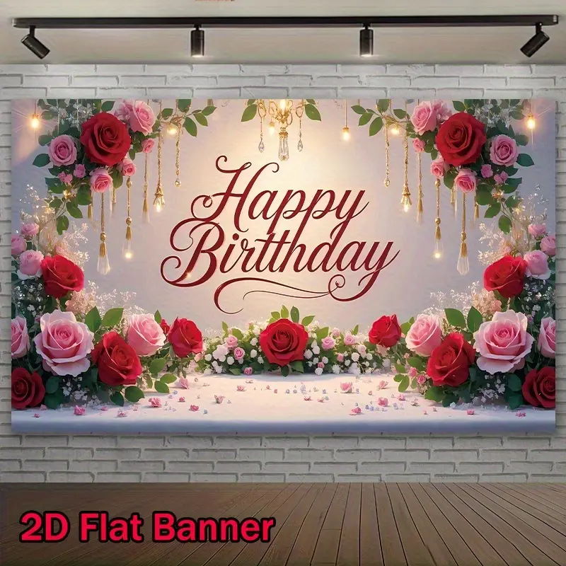 Elegant Sparkling Rose Backdrop Banner - Lightweight Home Decor Tapestry, Wedding Photo Background, Gift for Party and Celebration Events