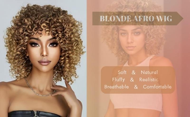 Blonde Curly Afro Wigs for Black Women with Dark Roots Kinky Fluffy Synthetic Wig Daily Costume Cosplay Wigs