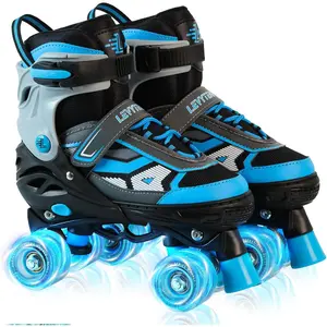 Roller Skates for Boys Girls Kids, 4 Size Adjustable Quad Skates with All Light Up Wheels for Beginners Indoor Outdoor Sports
