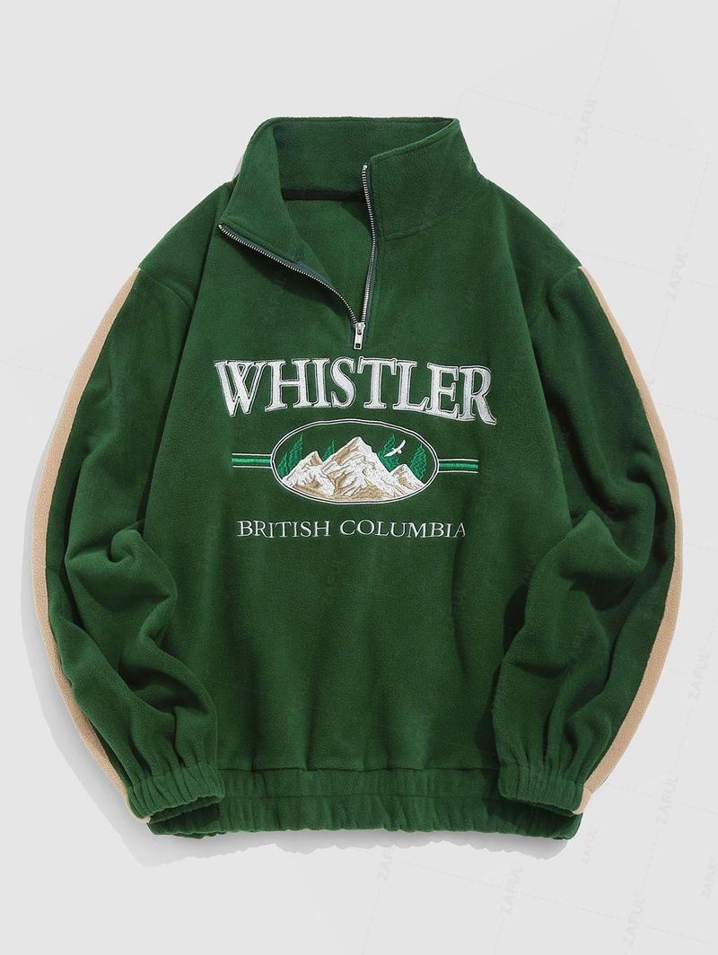 ZAFUL Letter Embroidery Contrast Patch Polar Fleece Sweatshirt, Casual Fall & Winter Wear, Soft Warm Fabric, Stylish Design