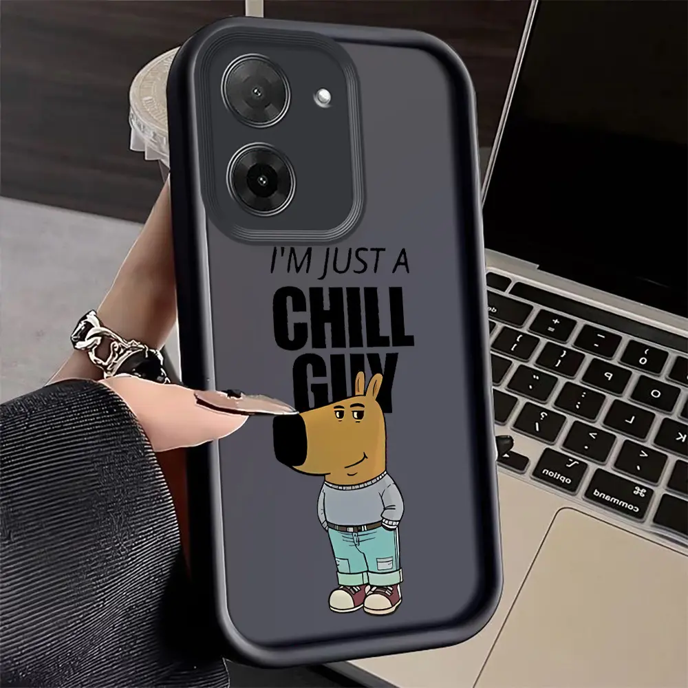 Chill Guy 2D Printed Silicone TPU Casing for iPhone Series - Protection Accessories, Fits iOS Devices (17 Pro Max,16,16e,15,14 Plus,13,12 Mini,11,Air,X,XS) - Shockproof, Full Body & Camera Lip Protector Cover