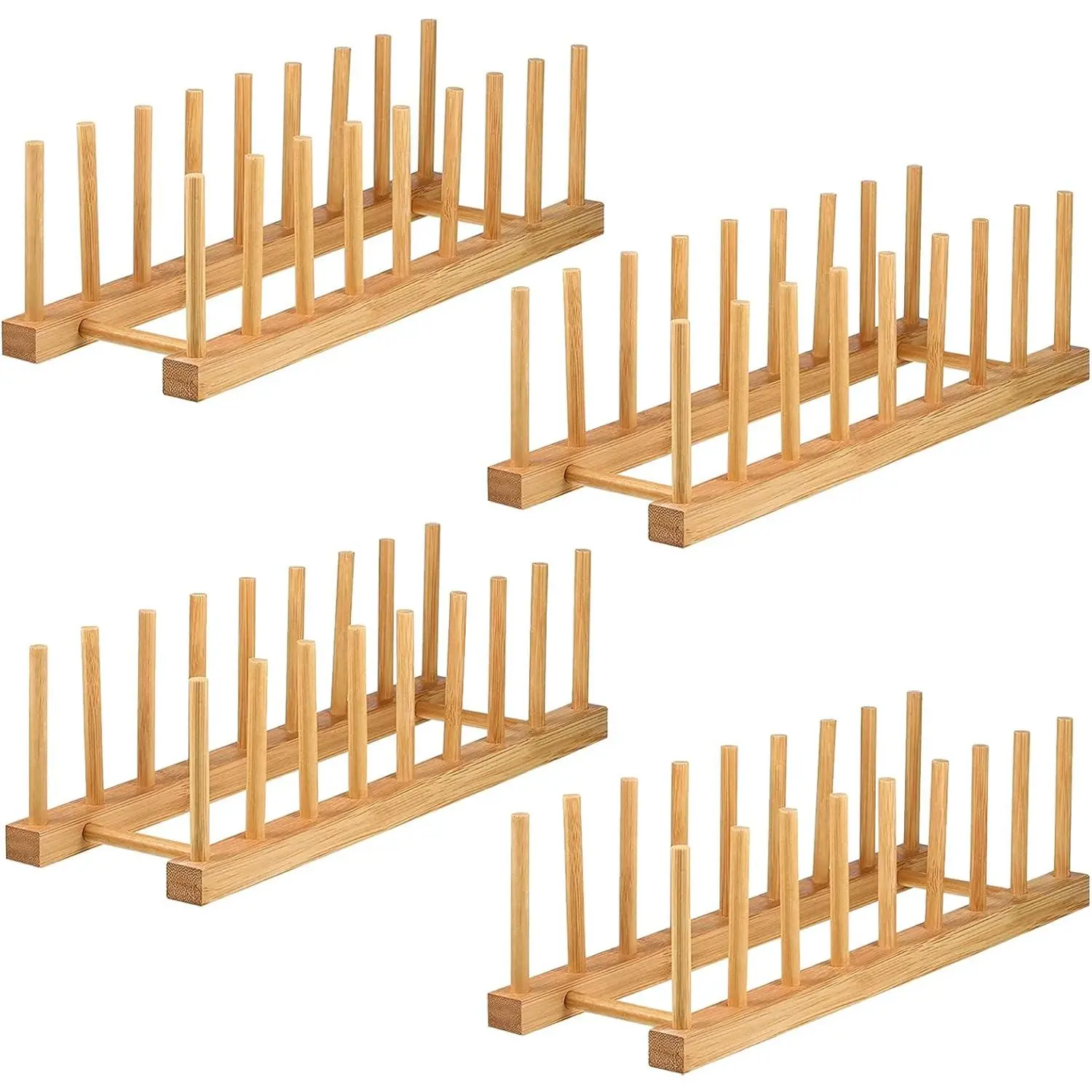 4 Pack Bamboo Dish Drying Rack, Plate Rack Stand Pot Lid Holder, Dish Organizer Racks for Plates, Cups, Bowls, Cutting Board, Drying Rack Stand Drainer, Kitchen Cabinet Organizer