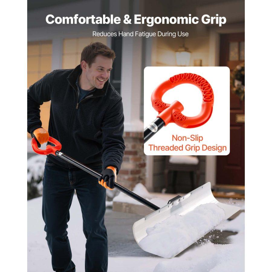 VEVOR Snow Pusher Shovel, 30 in Outdoor Snowplow Shovel with Ergonomic Grip, HDPE Plastic Blade, Winter Shovels with Segmented Handle, Metal Edged Strip, Portable Snow Removal Tool for Driveway Garden