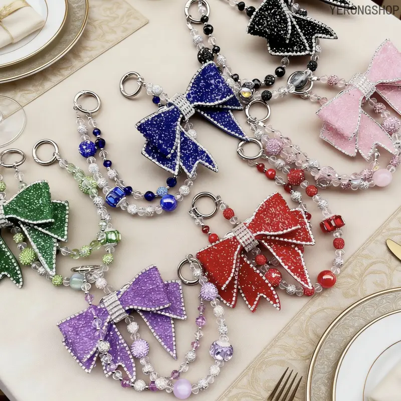 6PCS Exquisite Bow Chain Set - Beaded Charm Necklace, Chain Accessory, Gift-Ready Pack for Women, Versatile Bag/Jean Accessory for Everyday Summer Use, Birthday Gift Ideas, Beaded Chain short sleeve crew neck fleece winter adjustable cotton costume toy