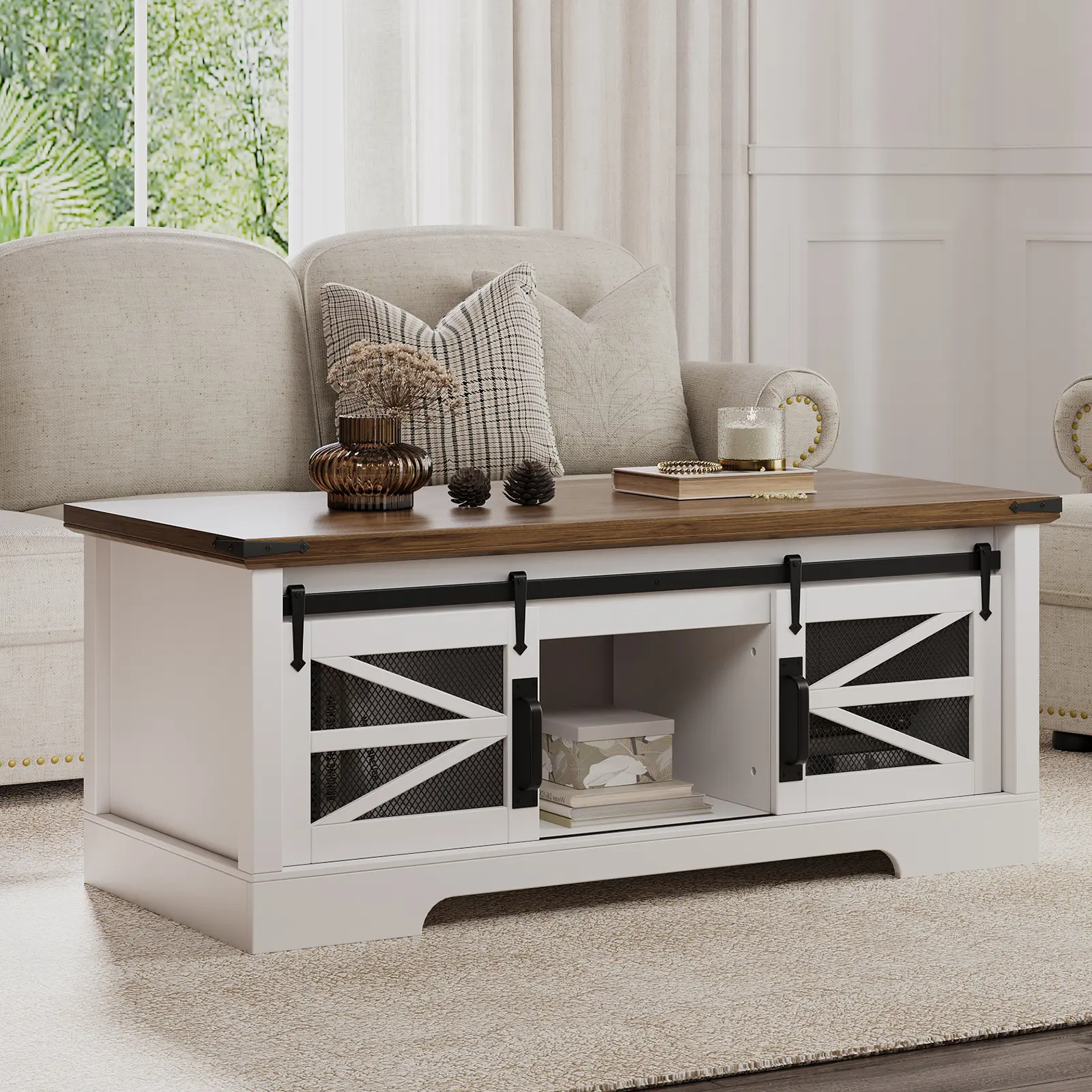 47.2" Multifunctional Lift Top Coffee Table, Wood Square Center Table with Large Hidden Compartment, Rustic Lift Tabletop Dining Table for Home Living Room,Desktop Wood Color