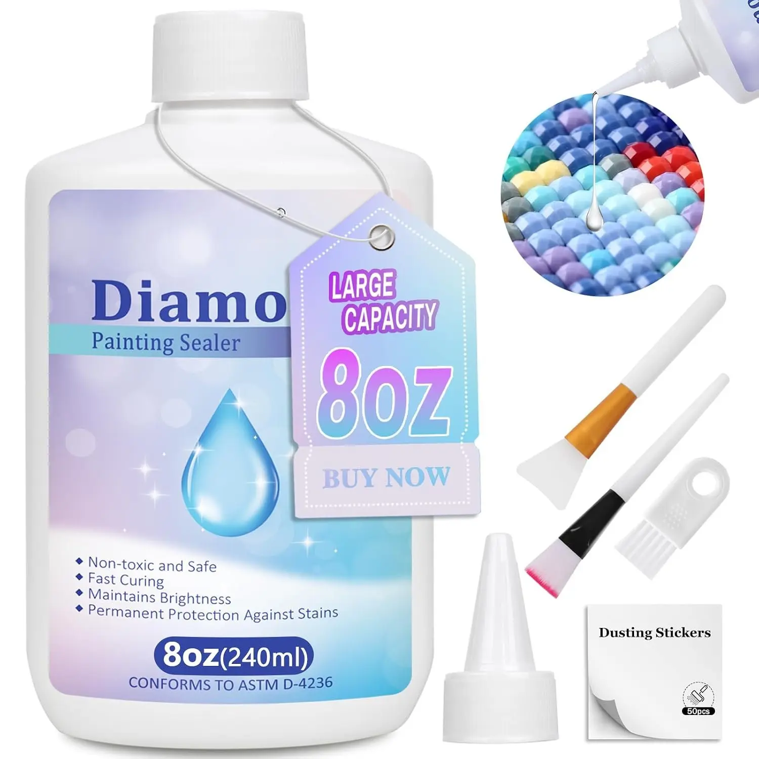 240ml  Painting Sealer, 8oz Quick-Dry  Art Sealer with Applicator,  5D  Art Glue Permanent Adhesive, Puzzle Glue for Glossy Finish