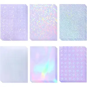 36 Sheets 8.5x11 inch Transparent Holographic Laminate Sheets Self Adhesive Waterproof Clear Vinyl Overlay with 6 Patterns for Sticker Paper