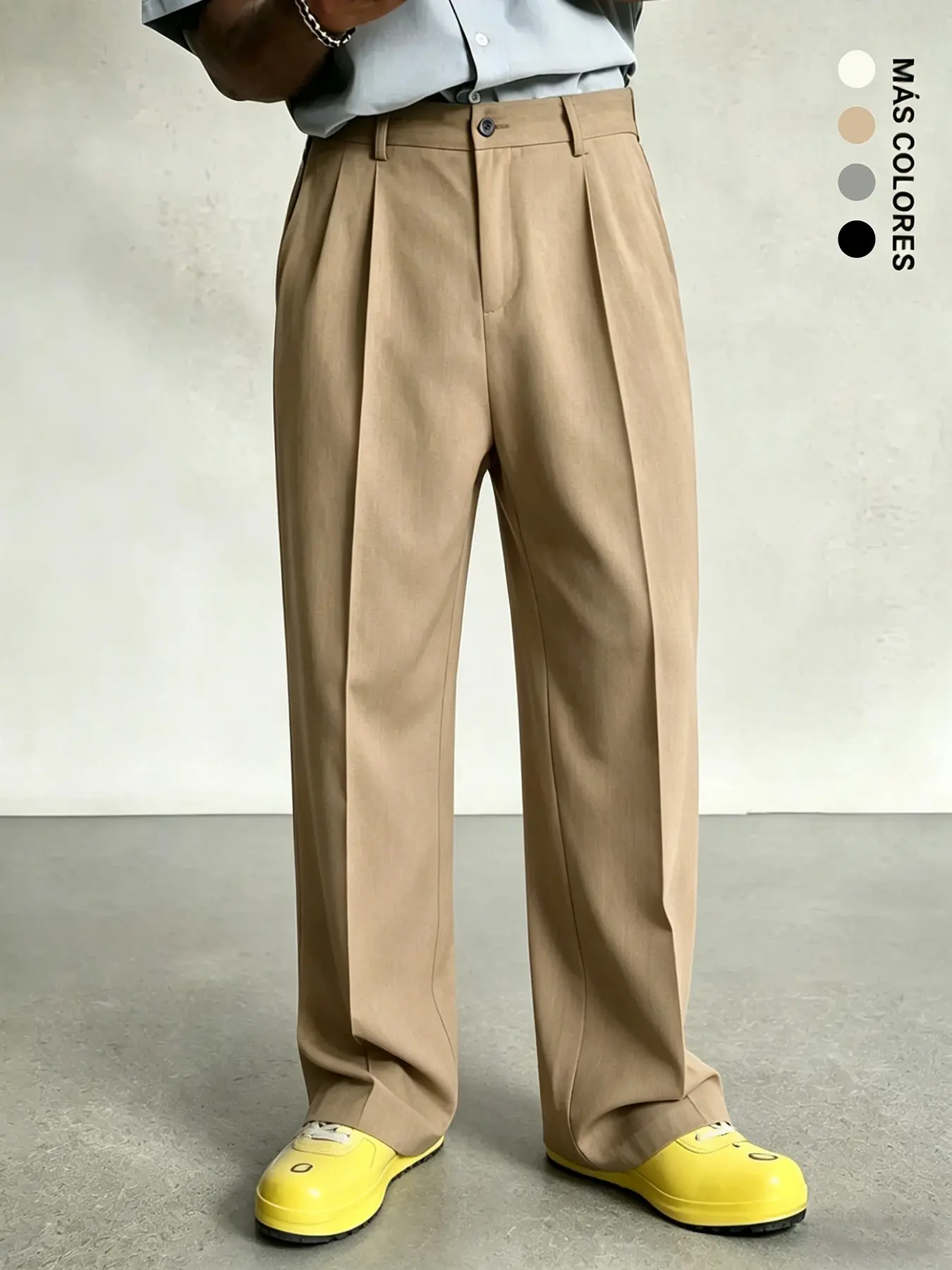 Men's Pleated Wide Leg Suit Pants, Formal Wear, Casual Loose Fit, Business & Street Style, Mid Waist, Drawstring Waist, All Seasons