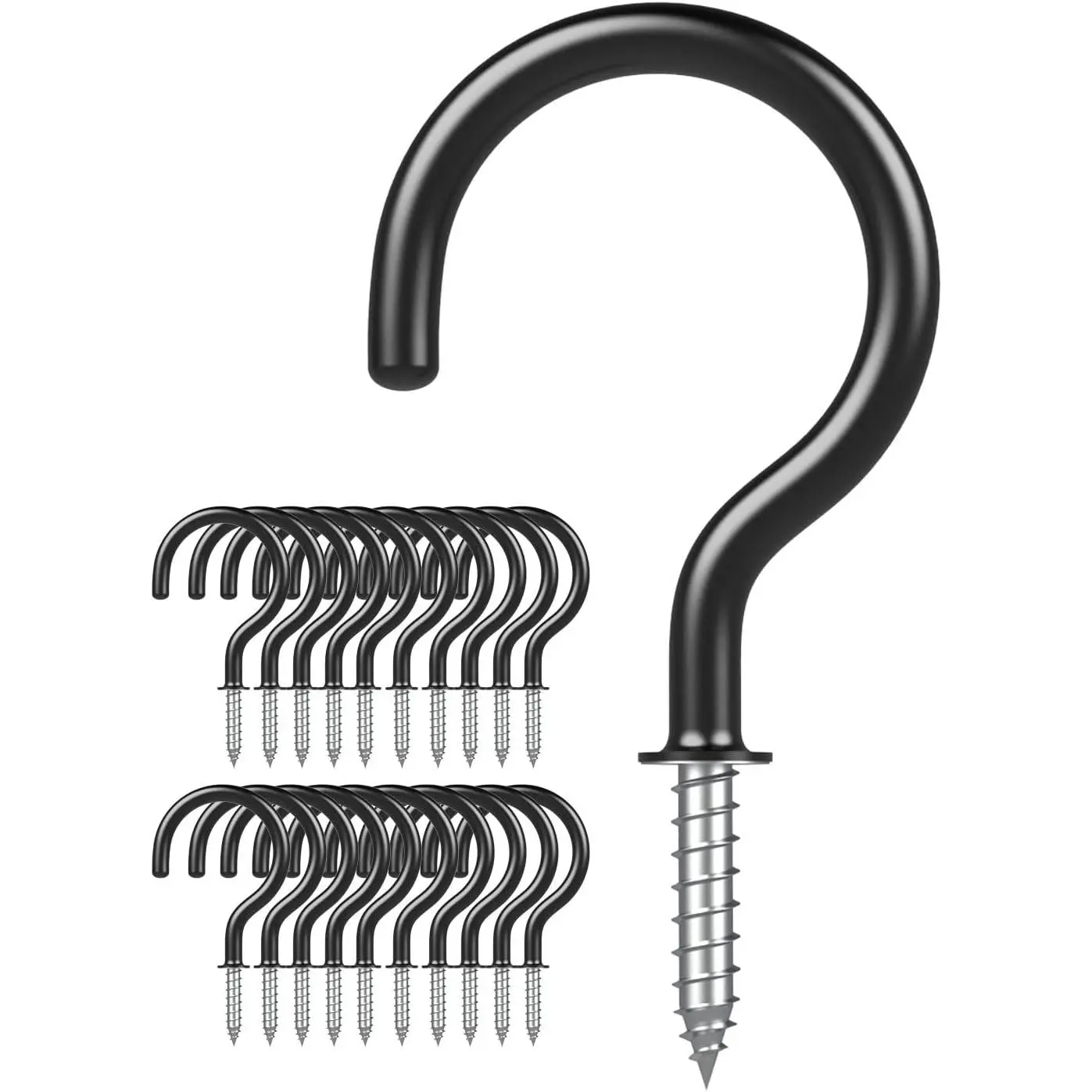 Ceiling Hooks – Vinyl Coated ScrewHook – 1-1/2 Inches Cup Hook – Screw-in Hooks – 20 Pack – Black