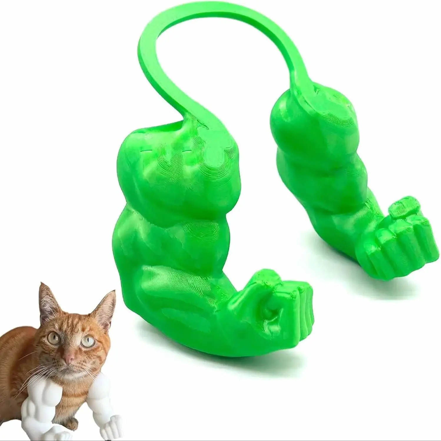 Funny Cat Muscle Arms Halloween Costume (Green) | 3D Printed Superhero Arms Pet Cosplay Accessory, Lightweight Neck Hanging Costume Outfit, Hilarious Photo Props for Cats