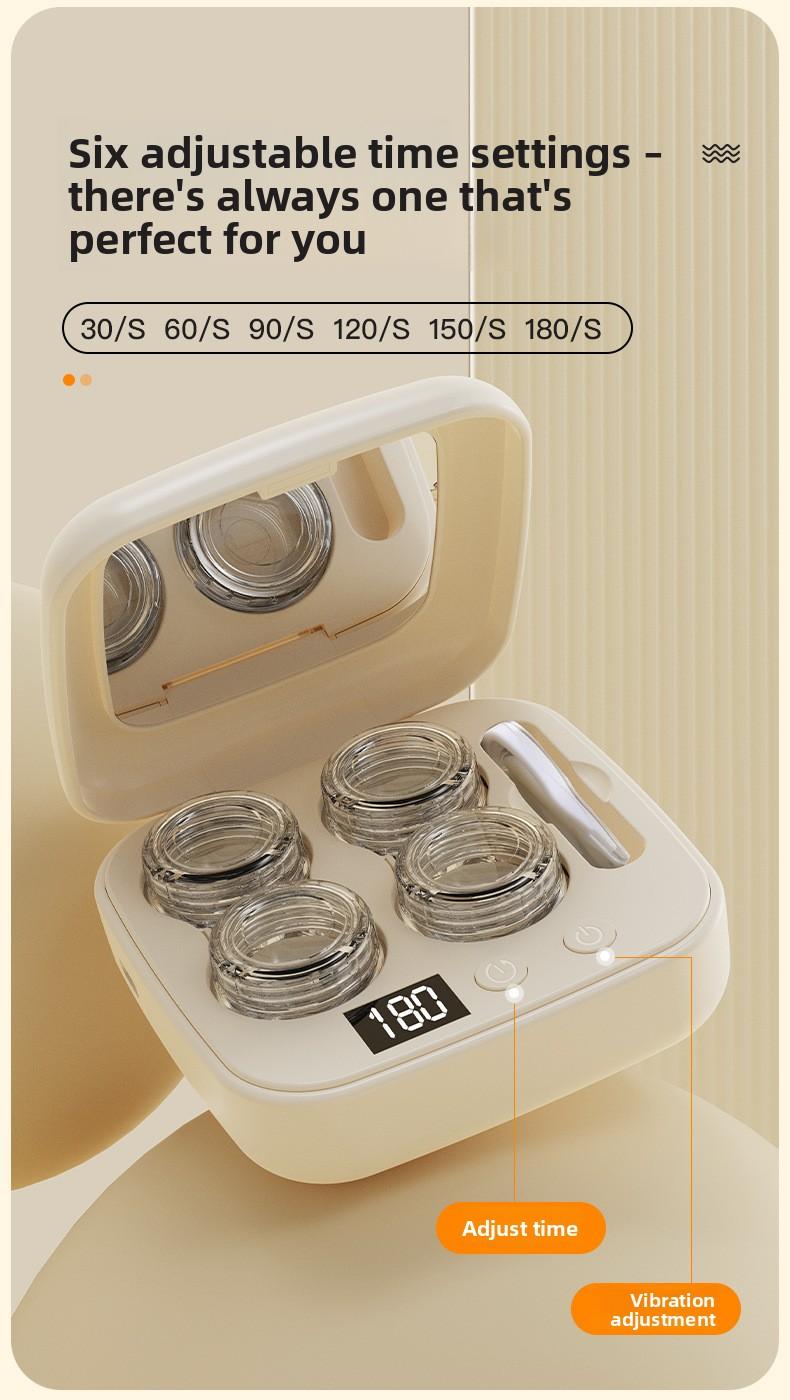 Ultrasonic Contact Lens Cleaner Rechargeable with Vanity Mirror - Portable Compact Case Hard & Soft Lens Compatible, 3 Deep Cleaning Modes, On-the-Go Daily Care Sanitizer for Travel Sports Office Home Use